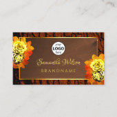 自然黄色の咲くバラ木の樹皮のロゴ 名刺 (正面)