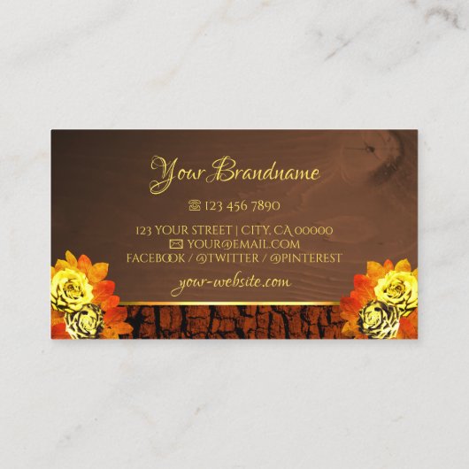 自然黄色の咲くバラ木目イニシャル 名刺 (裏面)