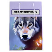 自然・オブ・ザ・ウルフ絵を描油、誕生日 ミディアムペーパーバッグ (裏面)