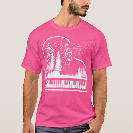 自然 ピアノ ピアニスト ト音記号 音符 キーボ Tシャツ (正面)