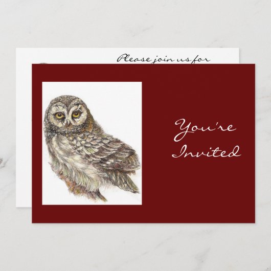 自然、フクロウ、鳥、誕生日パーティーに戻る 招待状 (正面/裏面)