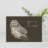 自然、フクロウ、鳥、誕生日パーティーInvitatiに戻る 招待状 (スタンド正面)
