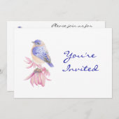 自然、ブルーバード、鳥、誕生日パーティーに戻る 招待状 (正面/裏面)