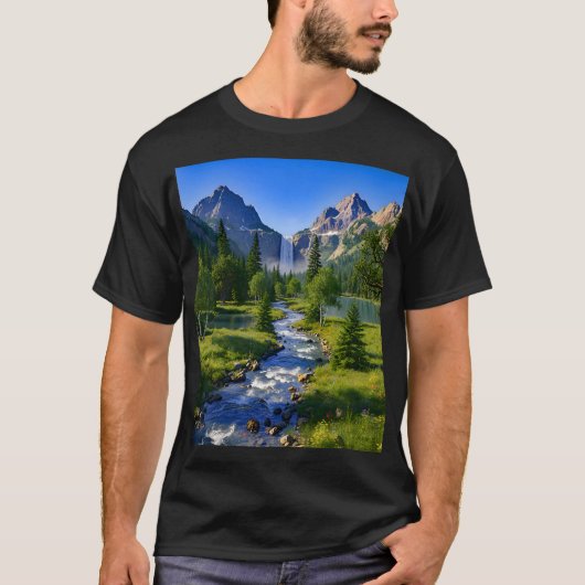 自然 山 水 水の流れ 木々 花 Tシャツ (正面)