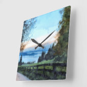 自然/平和な風景への道 スクエア壁時計 (傾斜)