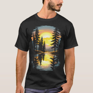 自然 森の木々 映り込み 日没 森林 アウトドア Tシャツ