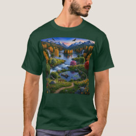 自然 荒野 風景 山々 滝 Tシャツ