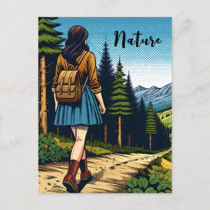 自然 Women Hiking down a Trail ポストカード