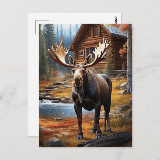 *~*自然AP49ストリームMOOSEフォレストコテージキャビン ポストカード (正面/裏面)