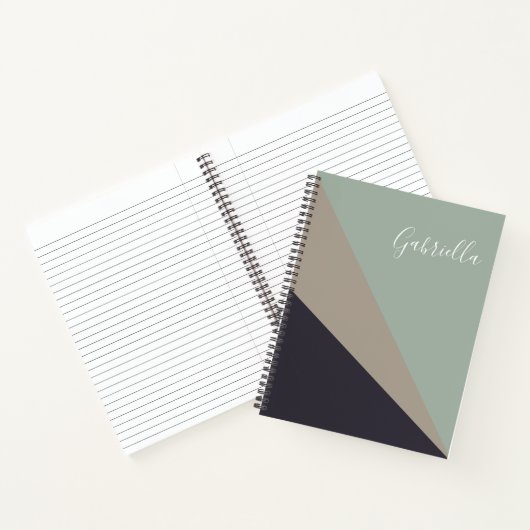 自然TaupeとSage幾何パーソナライズされた ノートブック (内部)