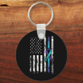 自爆うつアメリカ国旗の予防警報 キーホルダー (正面)