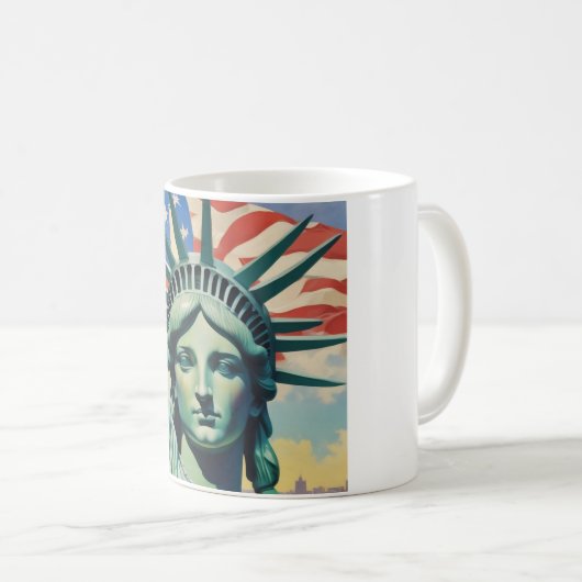 自由とアメリカ国旗のニューヨークの女神 コーヒーマグカップ (正面右)