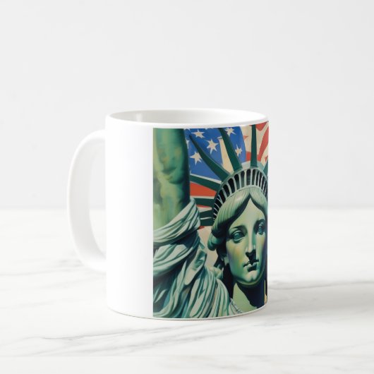 自由とアメリカ国旗のニューヨークの女神 コーヒーマグカップ (正面左)