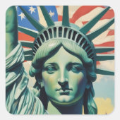 自由とアメリカ国旗のニューヨークの女神 スクエアシール (正面)