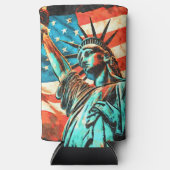 自由とアメリカ国旗の像 スリム缶クーラー (正面)