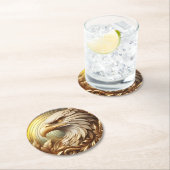 自由と強さを象徴する黄金の鷹 ラウンドペーパーコースター (インサイチュ)