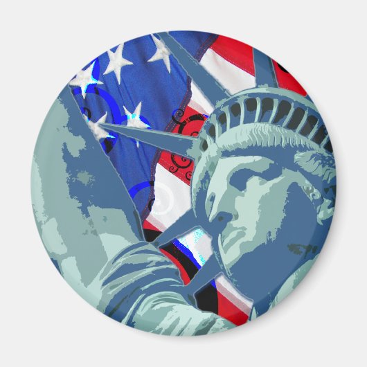 自由と愛国的なアメリカ国旗の像 マグネット (正面)