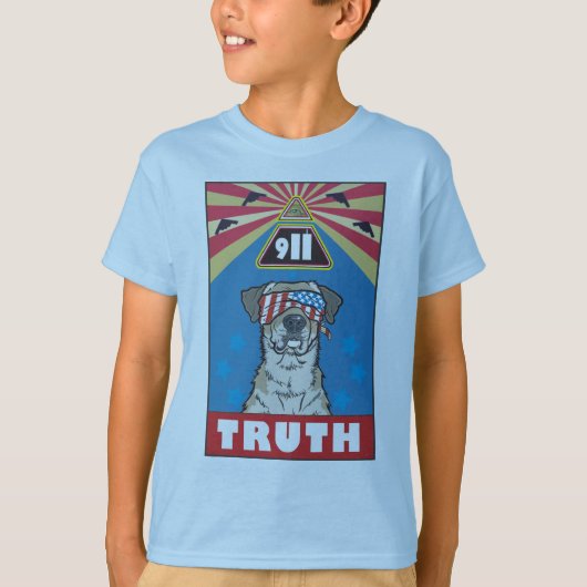 「自由と正義で全員」キッズシャツ Tシャツ (正面)