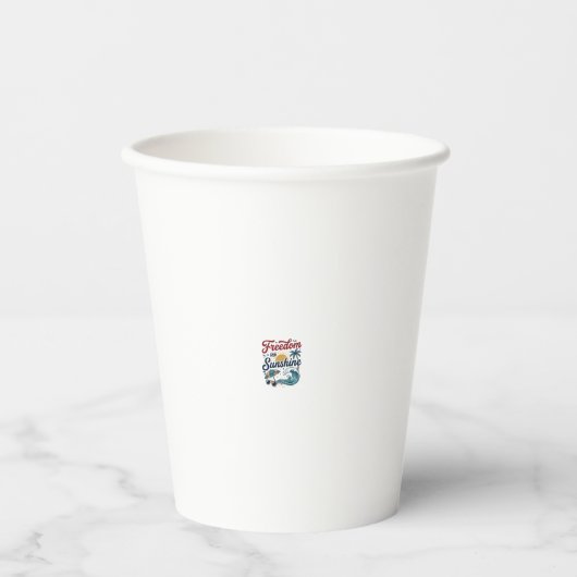 自由と陽光のヴィンテージ ビーチシャツデザイン (3 紙コップ (正面)