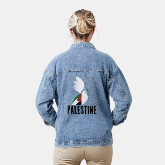 自由なパレスチナ国旗の芸術と平和な鳩 デニムジャケット (モデル)