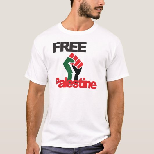 自由なパレスチナ- فلسطينعلم -パレスチナの旗 Tシャツ (正面)