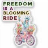 自由な開花レディーリバティーを花の自転車で シール (正面)