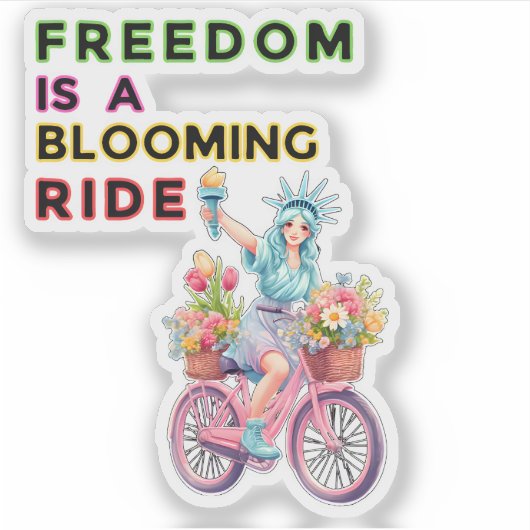 自由な開花レディーリバティーを花の自転車で シール (正面)