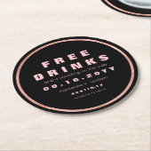 自由な飲み物のおもしろいな保存日付のばら色の金ゴールド及び黒 ラウンドペーパーコースター (アングル)