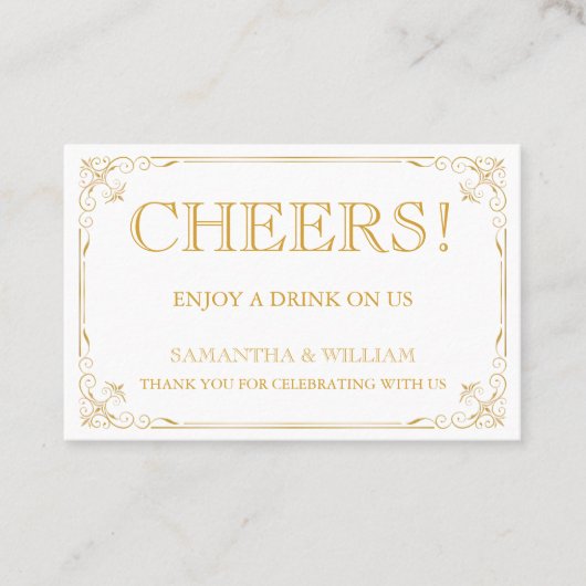 自由な飲み物のチケット|カスタムな色を結婚するヴィンテージ 名刺 (正面)