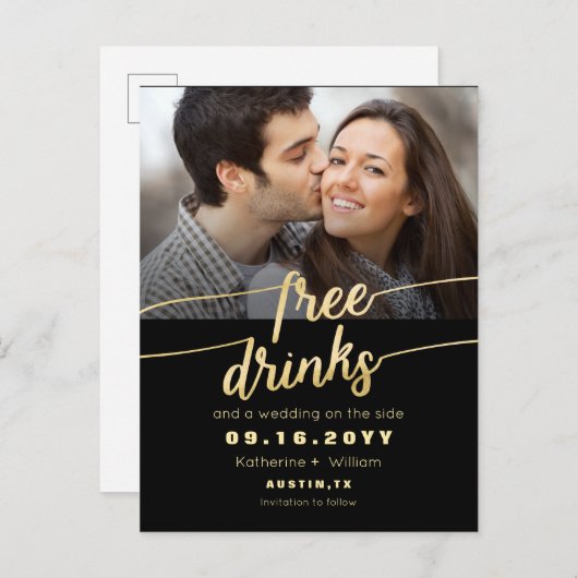 自由な飲み物の機知に富んだ写真の結婚式の保存日付 案内ポストカード (正面/裏面)