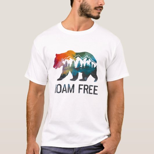自由に徘徊する熊の森ハイキング Tシャツ (正面)
