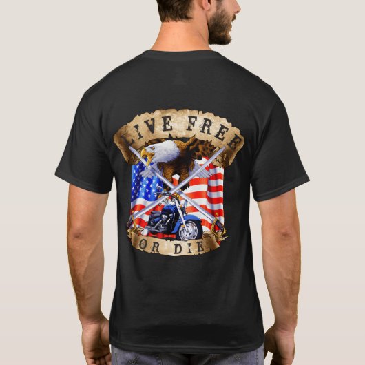 自由に生きるか死ぬか、バイク愛国者、ワシ Tシャツ (裏面)