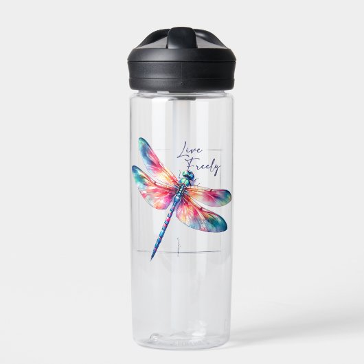 自由に生きる – 芸術的 Dragonfly ウォーターボトル (正面)