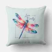 自由に生きる – Dragonfly カラフル 感動的 クッション (裏面)