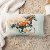自由に走る馬の水彩画 ランバークッション (ブランケット)