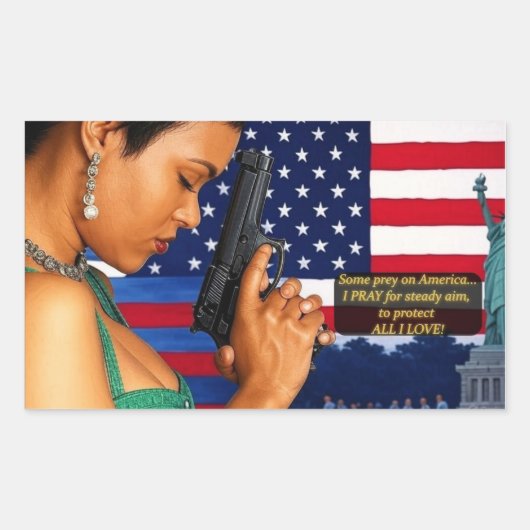 自由のために背が高く安定して立つ！ 長方形シール (正面)