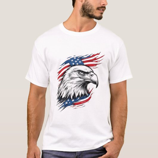 自由のシンボル - アメリカ国旗とハクトウワシ Tシャツ (正面)