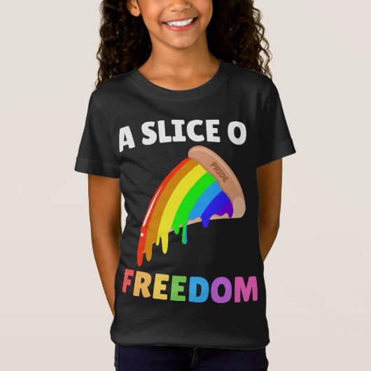 自由のスライスゲイプライドピザレインボー旗 Tシャツ (正面)