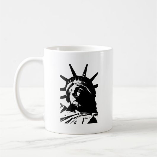 自由のポップ・アートの白黒像 コーヒーマグカップ (左)