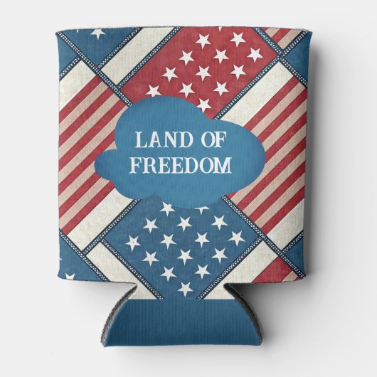 自由の国アメリカ独立記念日レッドブルー 缶クーラー (正面)