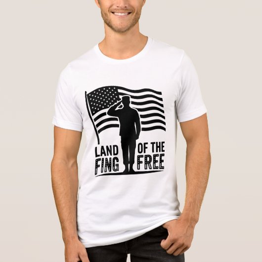自由の国軍人敬礼アメリカ国旗 トライブレンドTシャツ (正面)