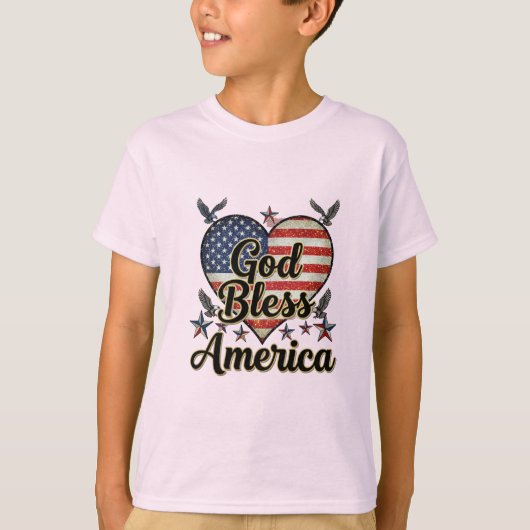 自由の国、神の祝福 Tシャツ デザイン (正面)