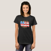 自由の国USA ヒョウ柄 アメリカ国旗 7月4日 Tシャツ (正面フル)