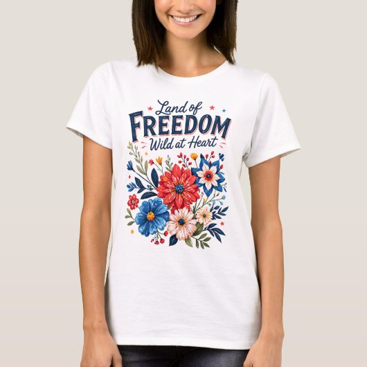 自由の地の花の愛国グラフィック Tシャツ (正面)