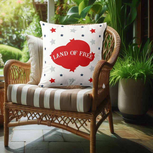 自由の地 赤と青の星柄 愛国的なデザイン アウトドアクッション (Land Of Free Blue And Red Stars Pattern Patriotic Outdoor Pillow)
