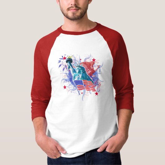 自由の基本的な3/4の袖のRaglan Tシャツ (正面)
