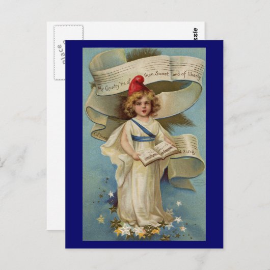 自由の女の子が私の国を歌う ポストカード (正面/裏面)