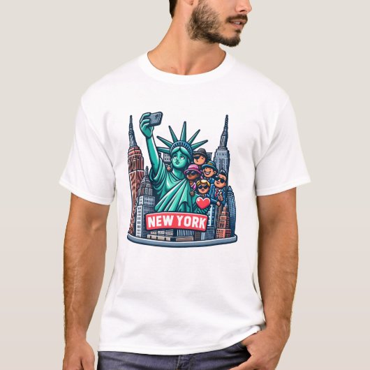 自由の女神が自撮り Tシャツ (正面)
