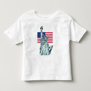 自由の女神とアメリカ国旗のベビーTシャツ トドラーTシャツ