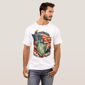 自由の女神とアメリカ国旗の愛国アート Tシャツ (正面フル)